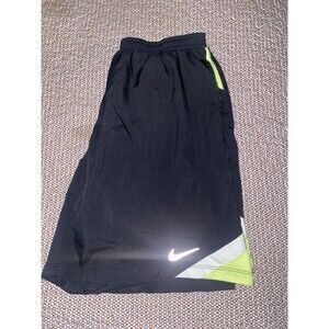 Nike Running Shorts Mens Large Green/Black Dri Fit  Logo Stretch Mid Rise